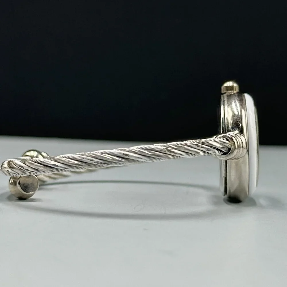 Eikon Watch Womens Silver Tone White Twisted Cable Band New Battery 6.25